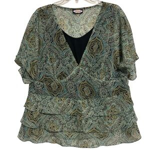 ZOEY BETH Plus ruffled babydoll peplum cami semi sheer whimseygoth paisley top